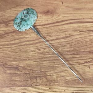 Art Deco 1920 Hat Dress Stick Pin in .800 Silver with Carved Nephrite Green Jade